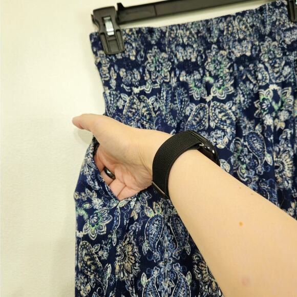 Aerie Blue Paisley Harem Pants Size Small High Rise Elastic Tie Waist Pockets - Picture 6 of 9
